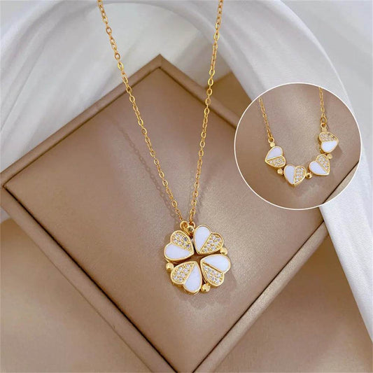 Luxury Four Leaf Clover Pendant Necklace Stainless Steel Crystal Heart Jewelry For Women Gift - ProTrendyz