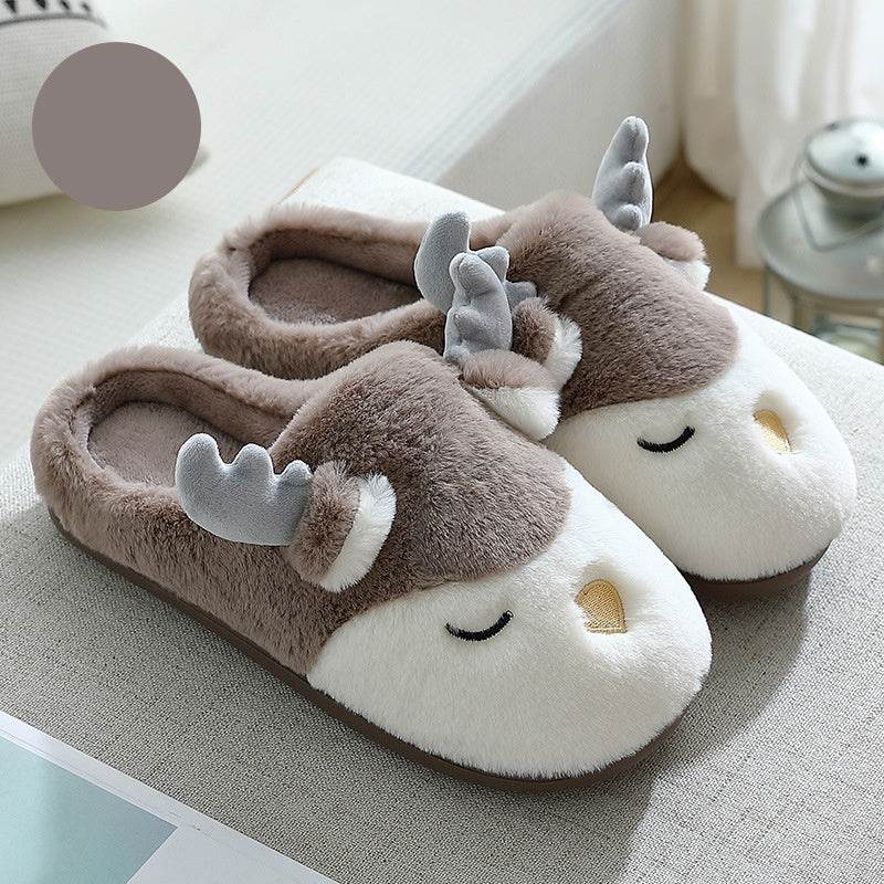 Christmas Shoes Winter Home Slippers Elk Plush Bedroom Slipper House Shoes For Women Men - ProTrendyz