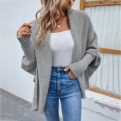 New Loose Knitted Sweater Solid Color Bat Sleeve Large Lapel Cardigan Autumn And Winter Fashion Jacket For Women Clothing - ProTrendyz