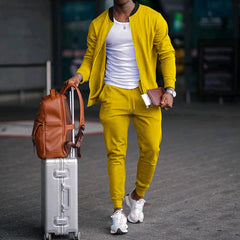 Men's Jacket Suit Zip-up Long-sleeved Top And Drawstring Sweatpants Casual Outdoor Sports Set