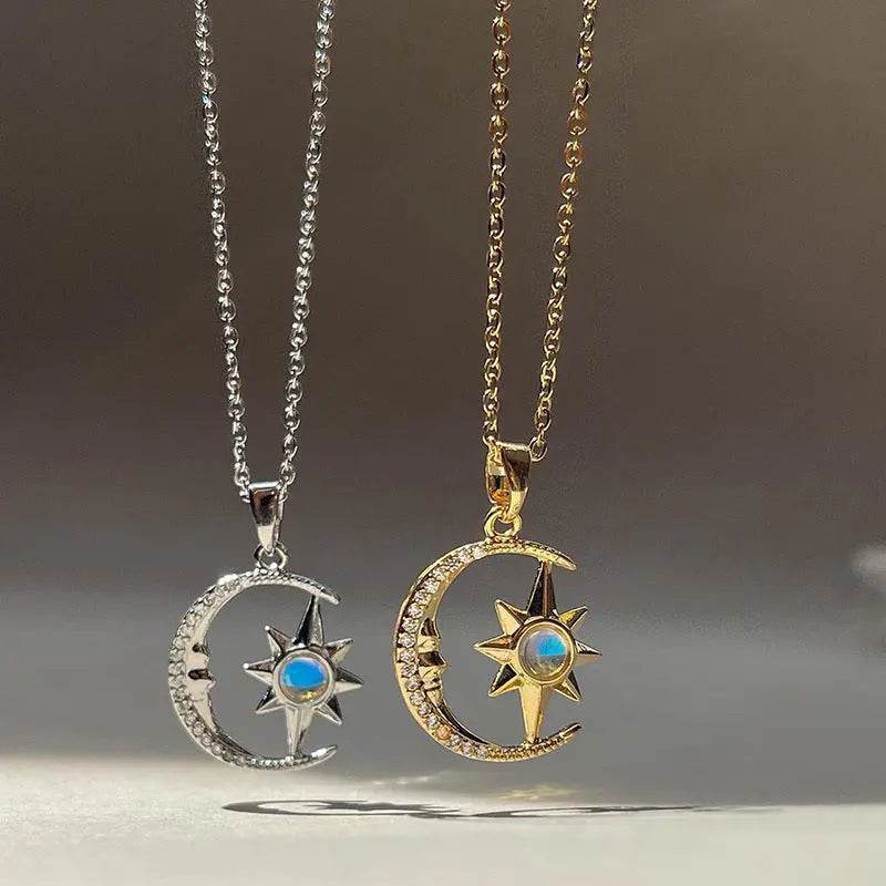 Fashion Jewelry Fashion Moon Star Zircon Pendant Necklace Stainless Steel Light Luxury Choker Jewelry Party Gifts For Women Girls - ProTrendyz