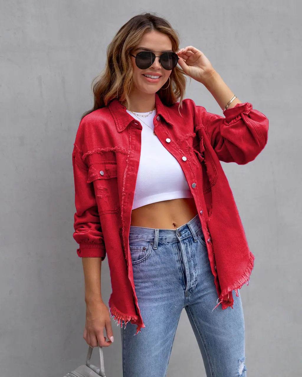 Fashion Ripped Shirt Jacket Female Autumn And Spring Casual Tops Womens Clothing - ProTrendyz