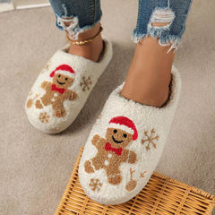 Christmas Snowflake Gingerbread Slippers Winter Indoor Non-slip Floor Bedroom Fuzzy House Shoes For Women Home Slippers - ProTrendyz