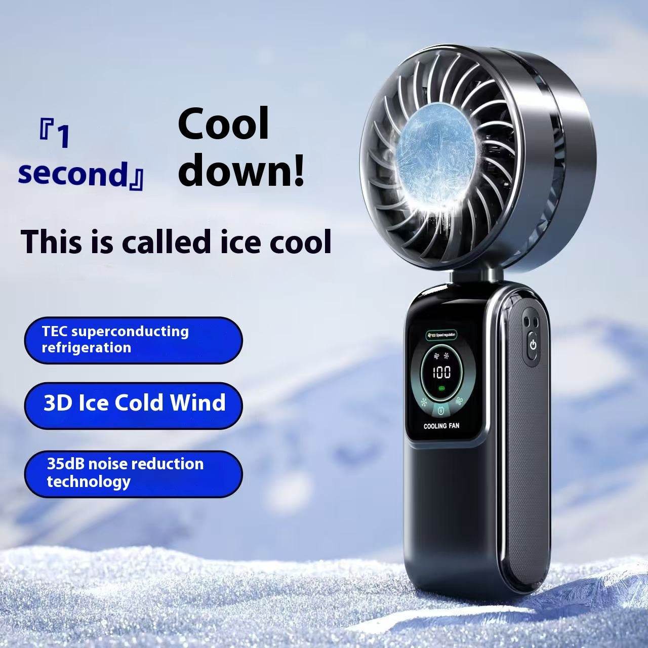 Creative Digital Display Refrigeration Ice Compress Turbine High-speed Handheld Fan - ProTrendyz