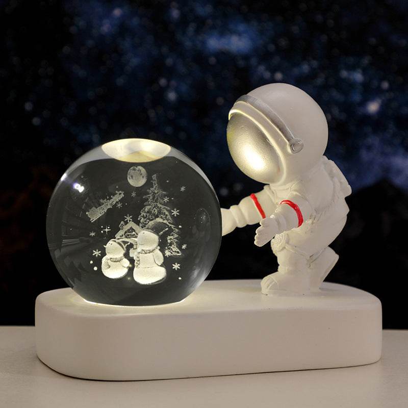 Glowing Planetary Galaxy Astronaut Crystal Ball Night Lights USB Power Warm Bedside Light Brithday Gift Night Lamp - ProTrendyz