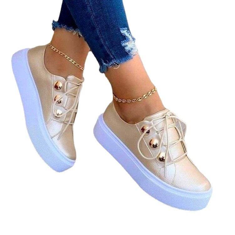 Lace-up Flats Sneakers Women Rivet Casual Shoes - ProTrendyz