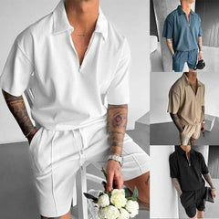 Summer Fashion Mens Clothing Men's Suits New Zipper Polo Casual Short Sleeve Drawstring Shorts Men's Set - ProTrendyz
