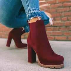 Round-toe Ankle Boots Solid Leopard Print Thick Square High Heel Shoes Ladies Casual Fashion Autumn Winter Suede Dress Party Boots - ProTrendyz