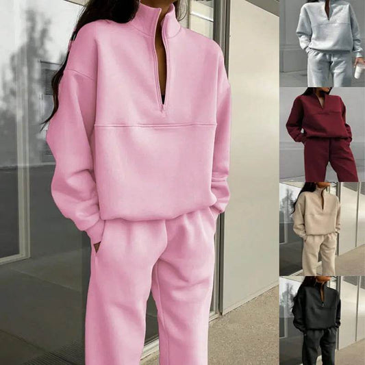 Long-sleeved Sports Sweatshirt Suit Fashion Stand-up Collar Zip-up Top And Elastic Band Trousers With Pocket Spring Fall Clothing For Women US - ProTrendyz