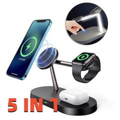 Multifunctional Five-In-One Magnetic Wireless Charging Watch Headset Desktop Mobile Phone Holder Charger 15W Fast Charge - ProTrendyz