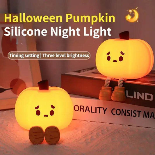 Home Decor Halloween Pumpkin Night Light Cute Soft Silicone Lamp Touch Dimmable Rechargeable Bedside Decor Light Kids Gifts Halloween Decorations - ProTrendyz