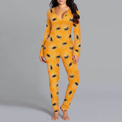 Halloween Printed Jumpsuit Long Sleeve Home Pajamas Casual Trousers Women's Cos Clothing - ProTrendyz