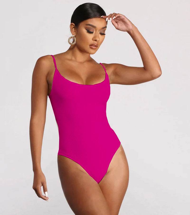 Summer Bikini Backless String Large Size Sexy Solid Color Triangle One-piece Swimsuit Womens Clothing - ProTrendyz