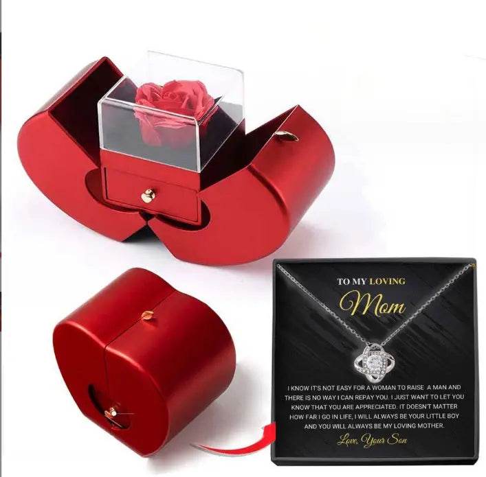 Fashion Jewelry Box Red Apple Christmas Gift Necklace Eternal Rose For Girl Mother's Day Valentine's Day Gifts With Artificial Flower Rose Flower Jewelry Box US - ProTrendyz