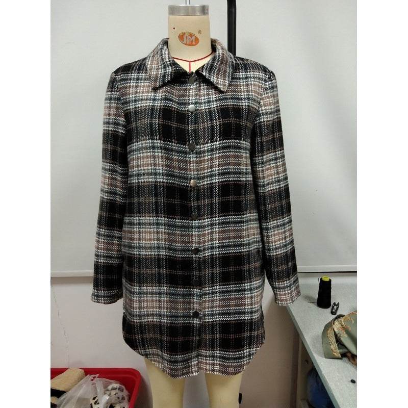 Women's Loose Casual Plush Plaid Shirt Jacket - ProTrendyz