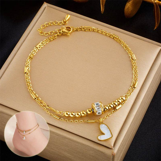 Fashion Jewelry Boho Classic Love Heart Ankle Chain Double Layer Chain Bracelet Anklet Charm Tassel Leg Chain On Foot Chain Women Party Jewelry Accessories - ProTrendyz