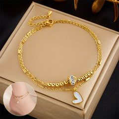 Fashion Jewelry Boho Classic Love Heart Ankle Chain Double Layer Chain Bracelet Anklet Charm Tassel Leg Chain On Foot Chain Women Party Jewelry Accessories - ProTrendyz