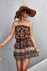 Women's Bohemian Floral Print Strapless Dress Summer Beach Dress - ProTrendyz