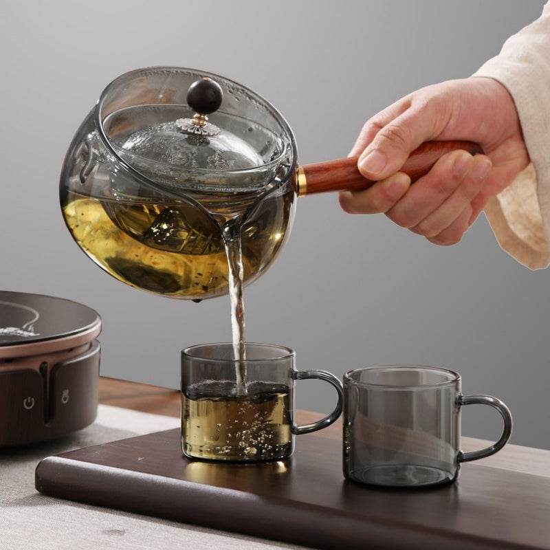 Semi-automatic Rotary Heat-resistant Glass Teapot Lazy Tea Making With Infuser And Wooden Handle Office Home Accessories Kitchen Gadgets - ProTrendyz