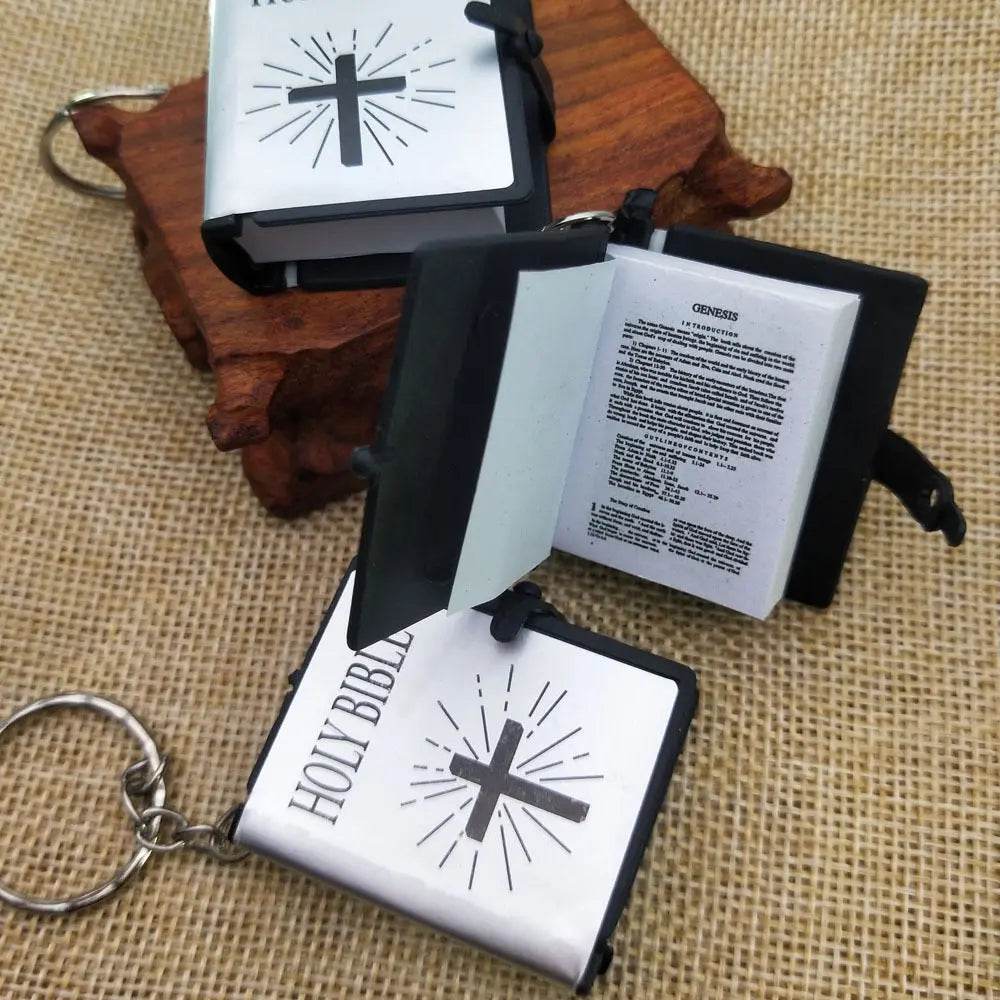 Mini English HOLY BIBLE Key Chains Real Paper Readable Bible Christian Keyrings Car Key Chains Bag Ornaments Religious Jewelry - ProTrendyz