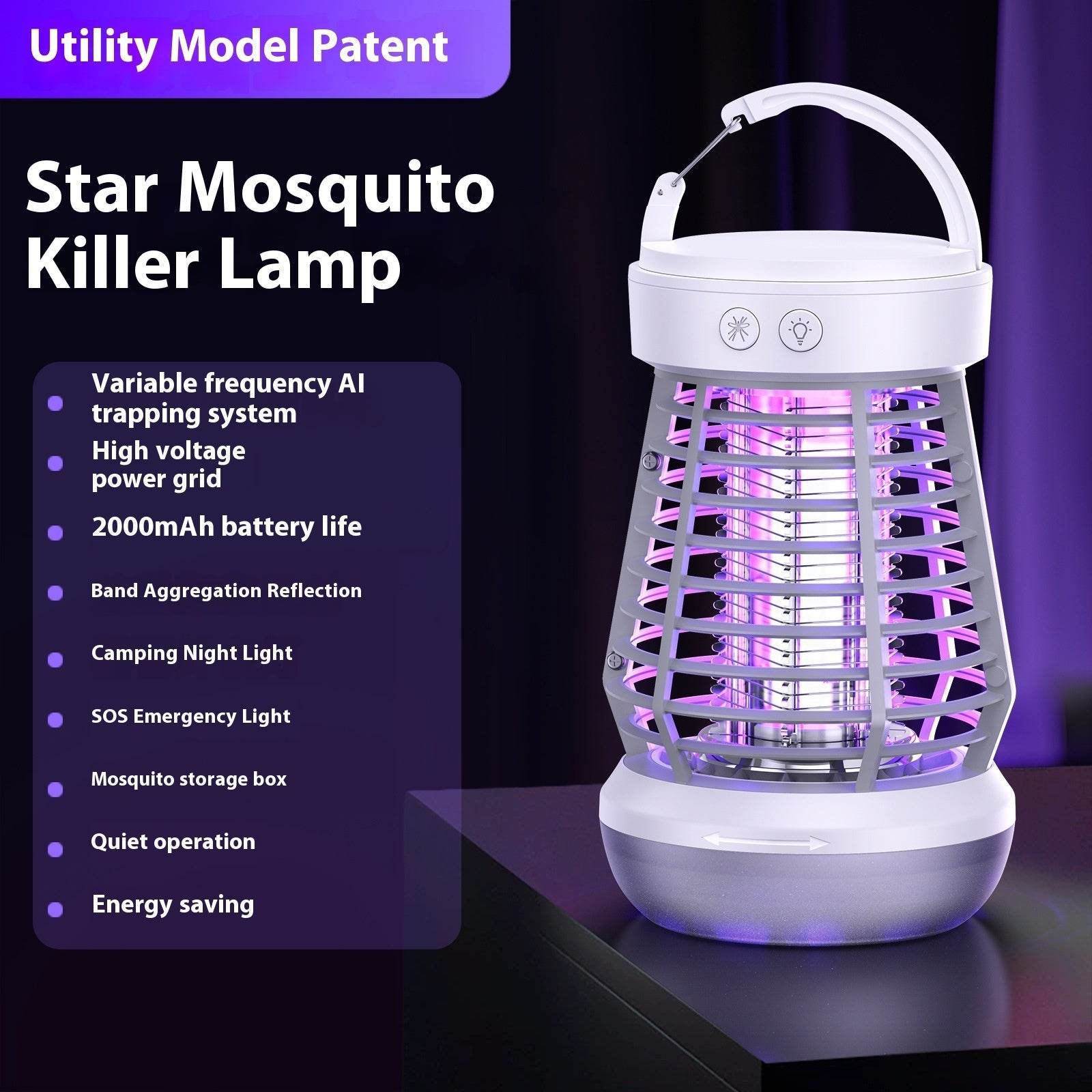 2in1 Mosquito Killer Lamp Electric Fly Catcher USB Rechargeable Electric Mosquito Swatter Electric Fly Trap With Night Light S0S Emergency Light Mosquito Killer Terrace Camping - ProTrendyz