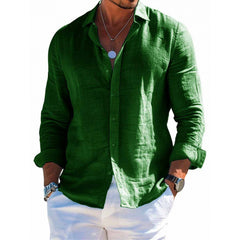 Men's Long Sleeve Shirt Casual Loose Lapel Button Top Solid Color Plus Size Blouse Clothing