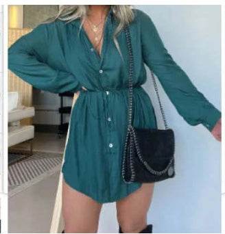 Women's Long Sleeve Jumpsuit With Button Fashion Shirt Dress - ProTrendyz