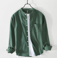 Fashion Stand-Up Collar Solid Color Simple Youth Long-Sleeved Cotton Shirt - ProTrendyz