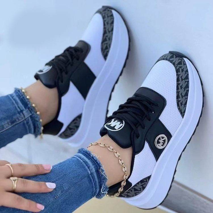 Casual Lace-up Sports Shoes Thick-soled Color-blocked Round-toe Sneakers Outdoor Casual Walking Running Shoes - ProTrendyz