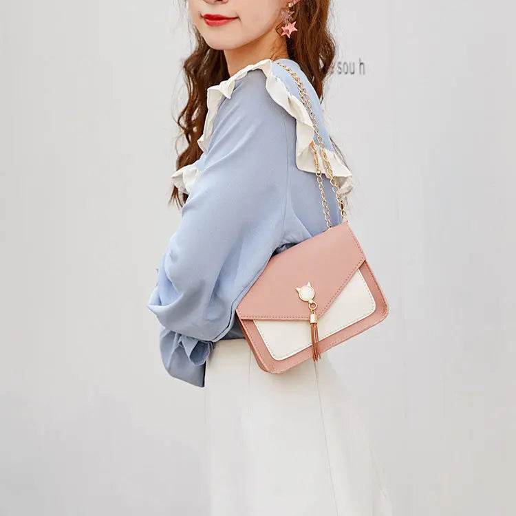Small Messenger Bag New Sweet And Cute Cat Tassel Decoration Chain One Shoulder Small Square Bag Casual Messenger Bag US - ProTrendyz
