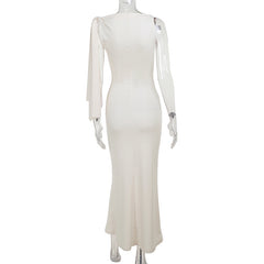 One-shoulder Ribbon Long Dress Ins Fashion Slim Sleeveless Dresses For Evening Party Club Clothing Women
