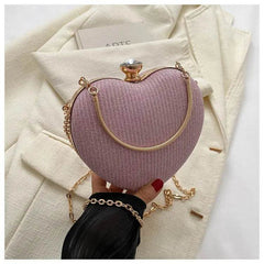 Evening Clutch Bag Women Bag Shiny Handbag Heart Shape Metal Clutches Bag Fashion Chain Shoulder Crossbody Bag Luxury Lady Purse Valentines Day Outfit - ProTrendyz