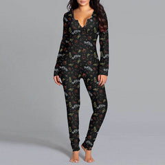 Halloween Printed Jumpsuit Long Sleeve Home Pajamas Casual Trousers Women's Cos Clothing - ProTrendyz