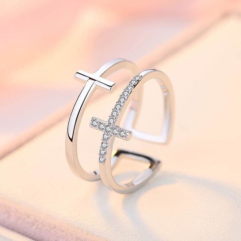 Double Cross Miniature Copper Inlaid Zircon Ring - ProTrendyz