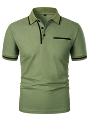 Men's Casual Square Collar Double Buckle Printed Short Sleeve