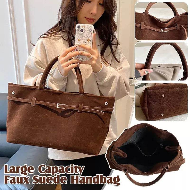 2025 Hot Sale Decorative Design Solid Faux Suede Handbag Large Capacity Casual Tote Bags For Women Tote Design Portable Shoulder Bag - ProTrendyz
