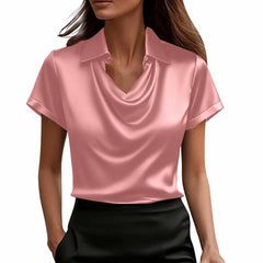 Fashionable Solid-Color Casual Lapel Collar Button-Down Short-Sleeve Shirt
