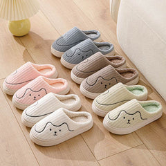 Striped Cat Slippers Indoor Couple Non-slip Floor Bedroom Slipper Winter Warm Plush House Shoes Women Men - ProTrendyz