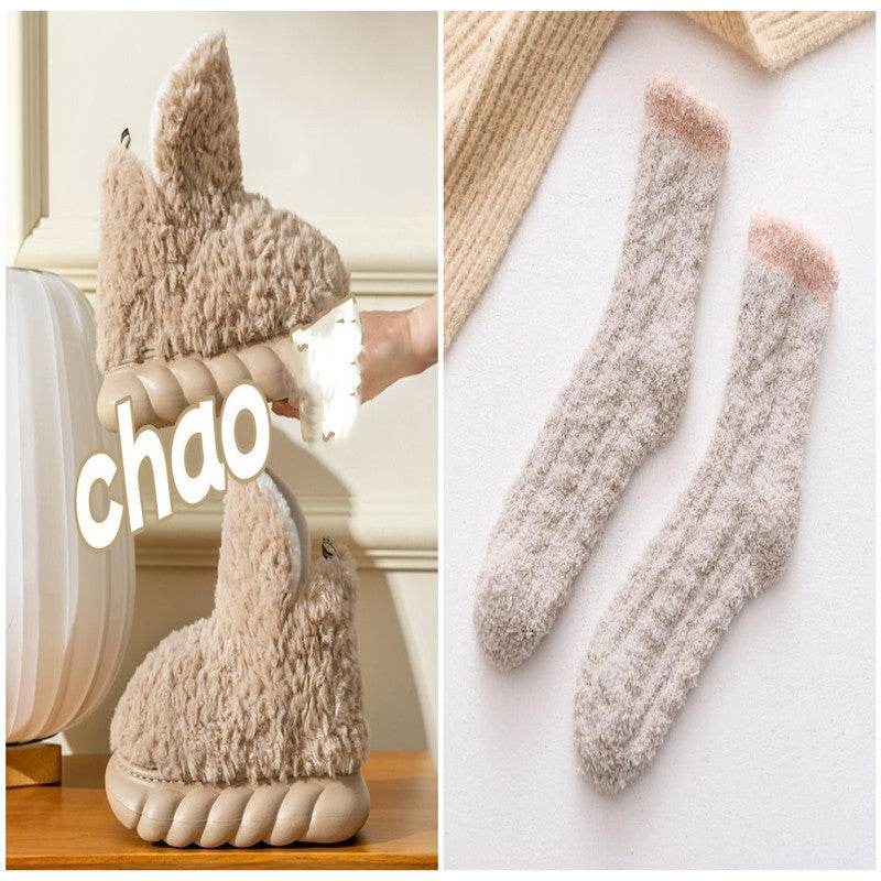 Winter Package Heeled Waterproof Home Indoor And Outdoor Wear Cute High Helper Cotton Slippers - ProTrendyz