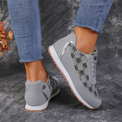 Flower Print Lace-up Sneakers Casual Fashion Lightweight Breathable Walking Running Sports Shoes Women Flats - ProTrendyz