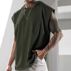 Summer Mens Sleeveless Loose Fitness Hooded Sports Vest
