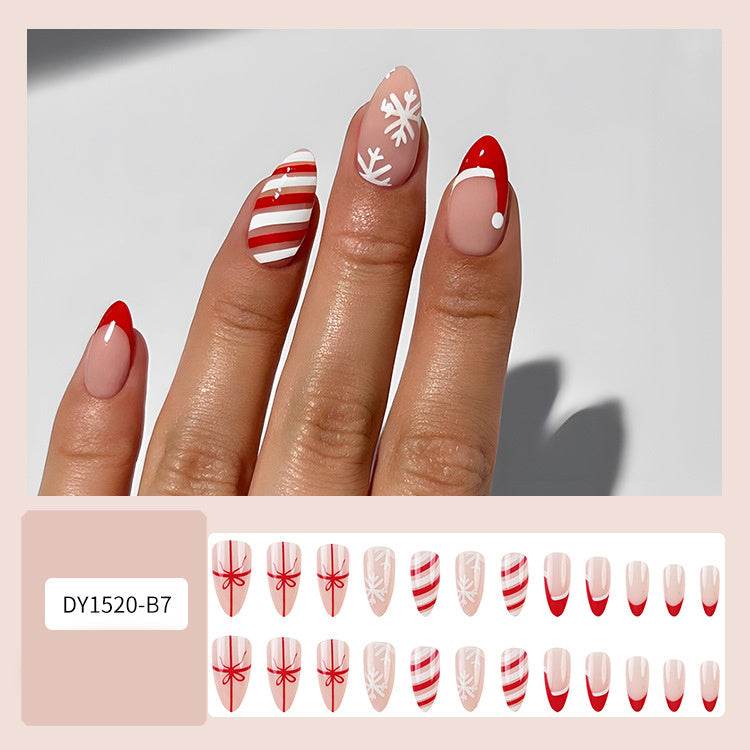 24pcs Christmas False Nails Hat Striped Snowflake Nail Art Stickers For Parties Dances Or Holiday Wear - ProTrendyz