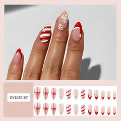 24pcs Christmas False Nails Hat Striped Snowflake Nail Art Stickers For Parties Dances Or Holiday Wear - ProTrendyz