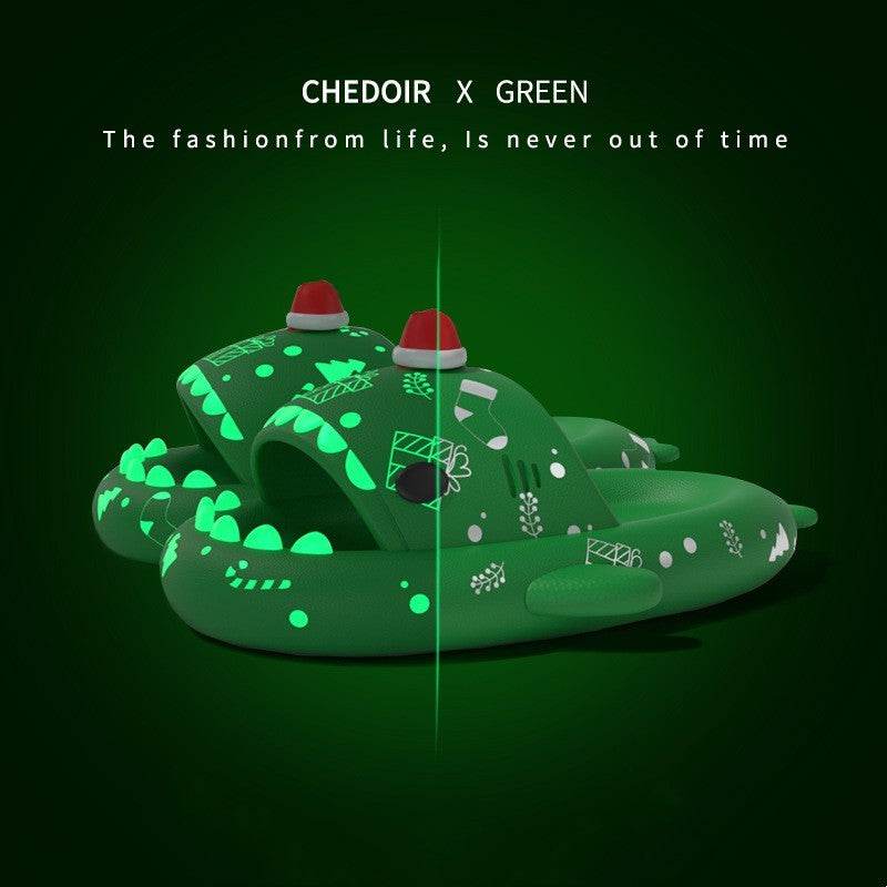 Halloween And Christmas Shoes Ins Luminous Shark Slippers Couple Men Women House Shoes Non-slip Bathroom Slippers Home - ProTrendyz