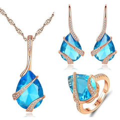 Three-piece Set Colored Gems Set Rings Necklace Earrings - ProTrendyz