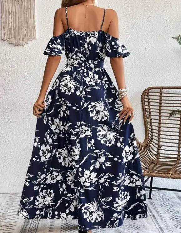 Flower Print Split Suspender Dress With Lace-up Design Summer Fashion Long Dresses Beach Clothing For Women - ProTrendyz