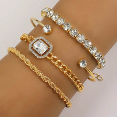 Fashion Jewelry 4 Pcs Crystal Bracelet Set Bohemian Design For Women Vintage Luxury Twisted Cuff Chains Armband Jewelry Accessories - ProTrendyz
