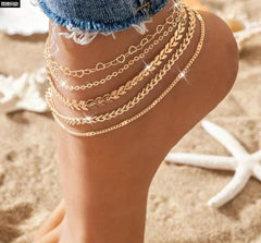 5Pcs Bohemian Airplane Chain Ankle Chain Fashion Design Heart-shaped Chain Anklets Women's Summer Beach On Foot Chain Jewelry US - ProTrendyz