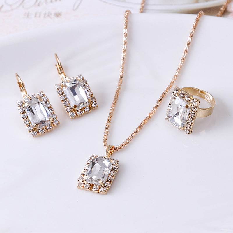 The Crystal Set Necklace Earring Ring Three-piece Set - ProTrendyz