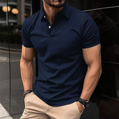 Summer Short Sleeve Polo Shirt Men Solid Color Button Lapel Button Top - ProTrendyz